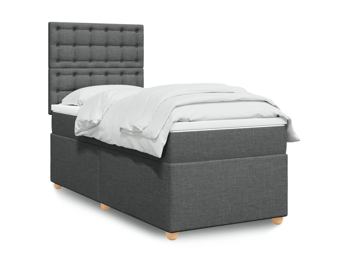 Cama Box Spring Con Colchón Tela Gris Oscuro 90x200 Cm