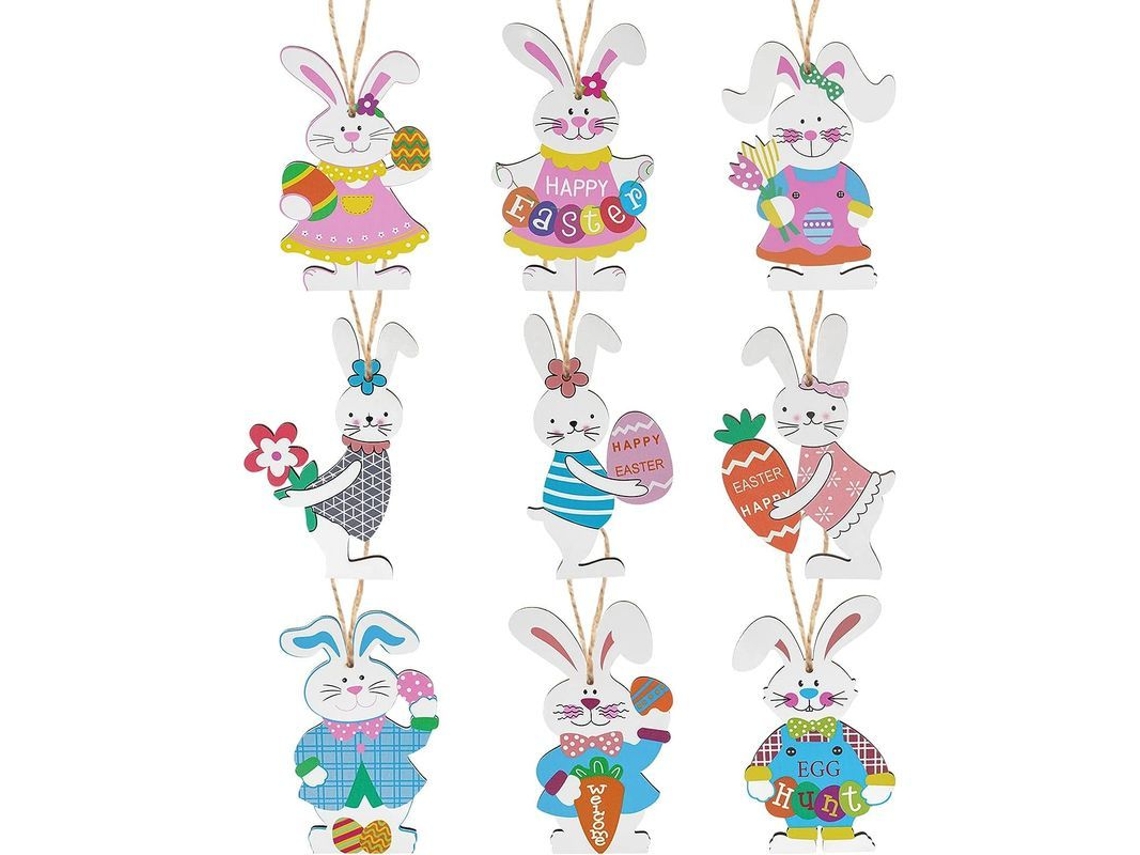 2026-adornos De Conejo De Madera Para Pascua Linjou 9, Decoraciones Colgantes Para Árbol De Pascua