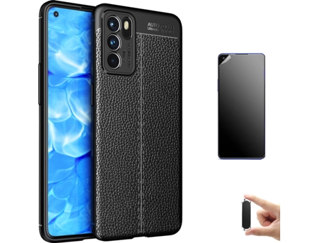 Carcasa + Protector + Soporte Oppo Reno6 Pro Rugged Leather Negro BD-HF&LC