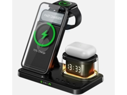 Estación De Carga Inalámbrica 5 En 1 De 15 W Con Reloj Y Soporte Ajustable Para Teléfono, Reloj Y Auriculares (negro)