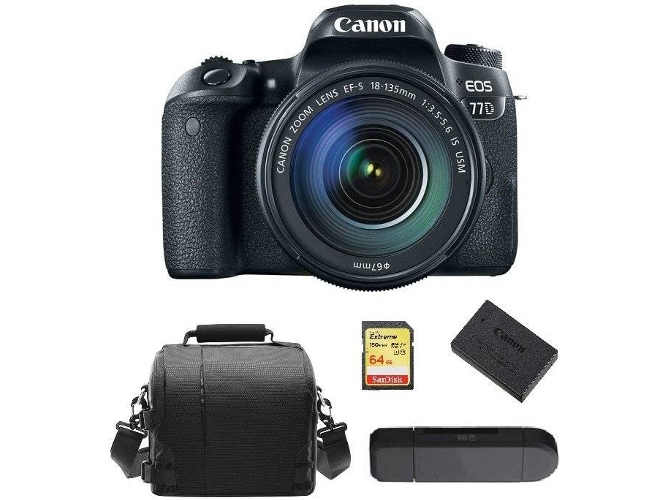 Kit Cámara Réflex CANON EOS 77D EF-S 18-135mm F3.5-5.6 IS USM + SD 64GB + Funda + LP-E17 + Lector Tarjetas