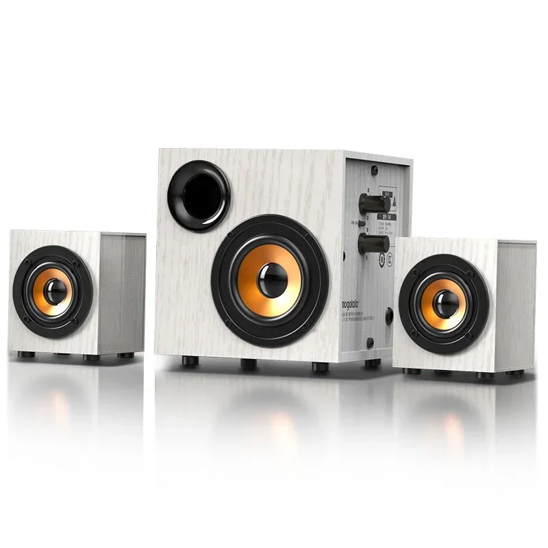 (blanco) Sistema De Audio Informático Completo Con Altavoces Externos Con Cable, Subwoofer Y Volumen Alto.