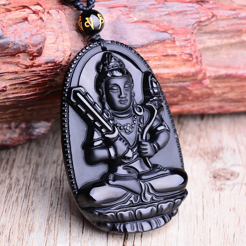 Collar con colgante de Buda Amitabha, collar con imagen de Buda tallada en obsidiana, amuleto de la suerte MDUG (Estilo 1)