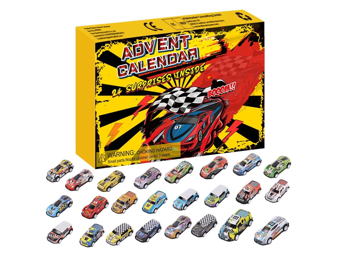 Yncm-calendario De Adviento Navideño Con 24 Coches Juguete Caja Regalo Favors De Fiesta Premios De Clase