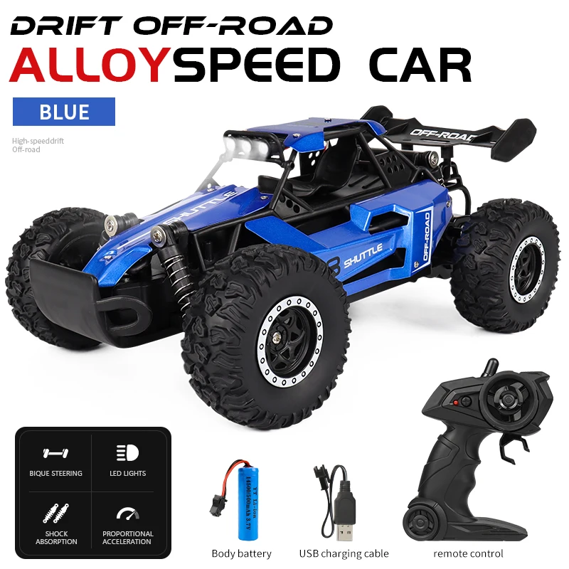 (azul) Carro De Corrida Off-road De Alta Velocidade Em Liga Metálica, Escala 1:16, Com Controle Remoto 2.4g.