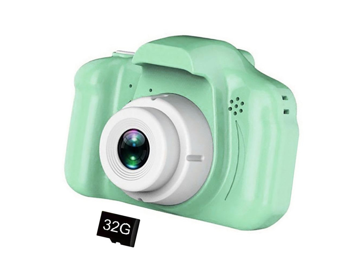 Cámara Fotográfica Infantil SLOWMOOSE Digital Cartoon 2 Pulgadas HD USB Recargable (Tarjeta de Memória 32 GB - Verde)