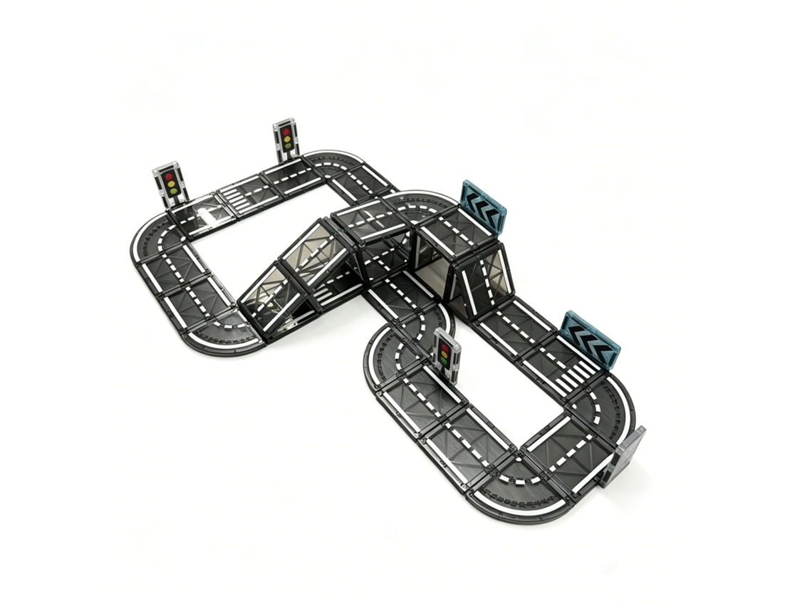 Relaxdays, Bloques Magnéticos Para Carreteras, Set Con Semáforos Y Curvas, Plástico Abs, 70 Piezas