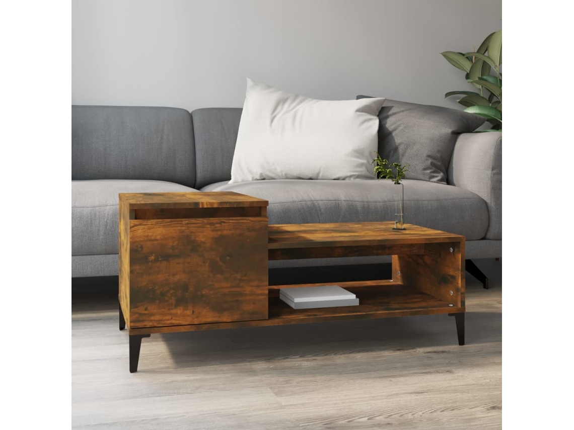Mesa De Centro Mesa Auxiliar Mesa De Café Madera Contrachapada Roble Ahumado 100x50x45 Cm Wsd430946