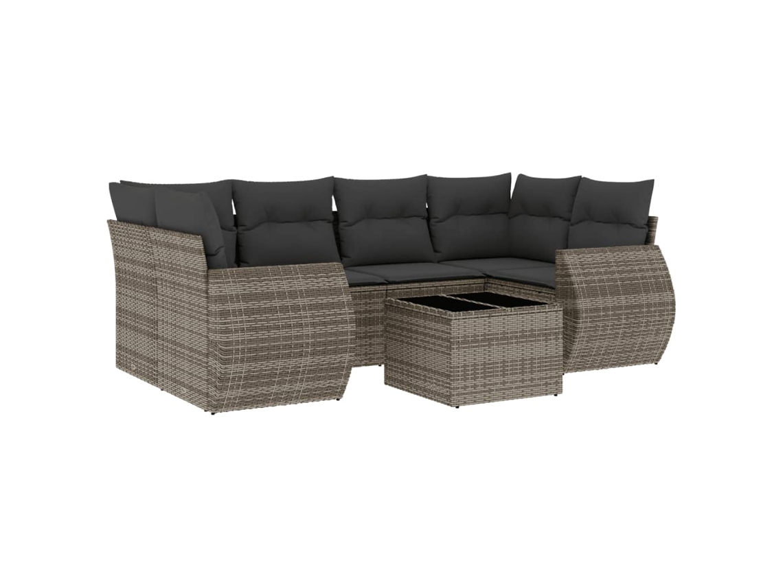 Conjunto de 7 sofás de jardín con cojines de mimbre y patas grises, MAISON EXCLUSIVE (7 piezas)