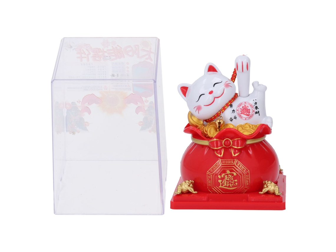 Estatua de gato de la suerte Baok con luz solar y brazo móvil automático para decoración del hogar y el coche - Rojo Regalo