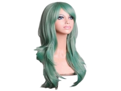 Peluca de cosplay larga verde, pelo sintético resistente al calor con gorro ajustable para cosplay de moda y para cualquier ocasión.