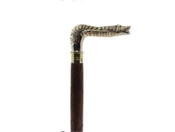 Bastón plegable unisex Derby con mango de latón y forma de cabeza de serpiente, 91,44 cm, en madera marrón.