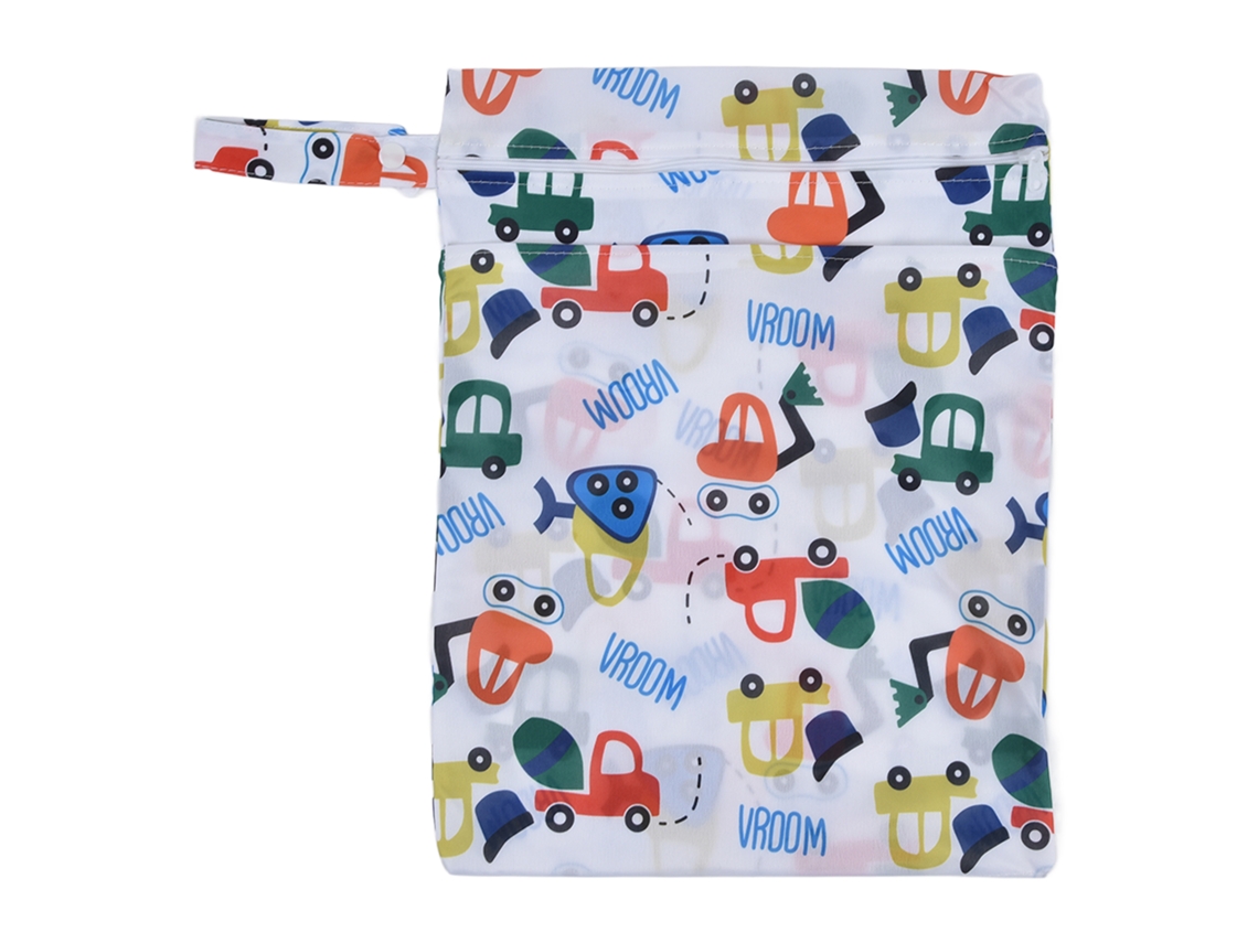 Bolso Cambiador Portátil, Impermeable Y Reutilizable Con Estampado De Coche De Dibujos Animados - Azul
