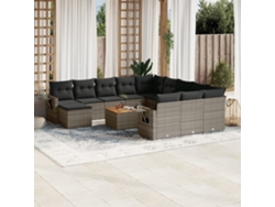 Conjunto de sofá de jardín de 13 piezas con cojines de mimbre gris DKD Home Decor