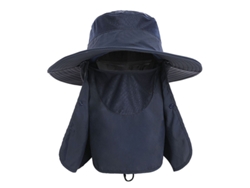 Sombrero De Pesca De Nailon Transpirable De Secado Rápido Con Protección Uv Y Ala Ancha, Upf 50+, Con Solapa Extraíble, Color Azul Oscuro.