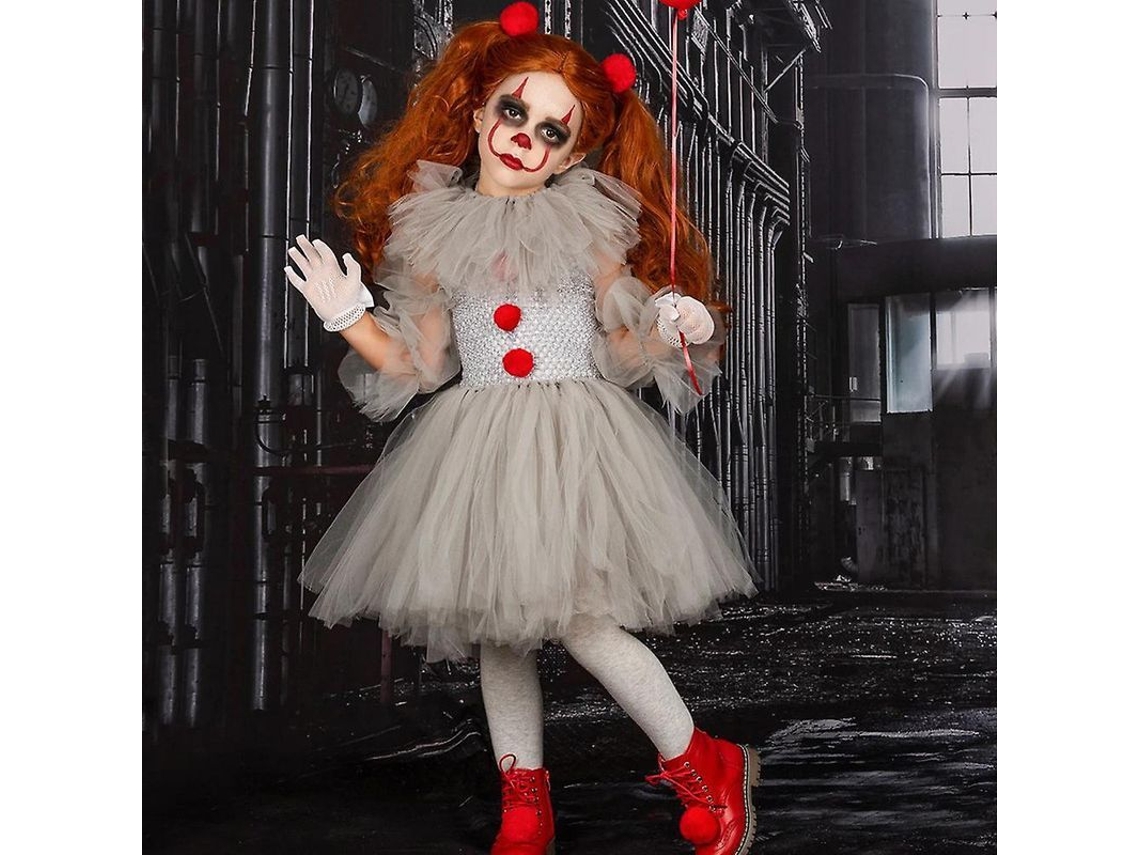 Disfraz De Payaso Pennywise Para Niñas, Incluye Vestido, Guantes Y Accesorio Para El Cabello, Para Halloween.
