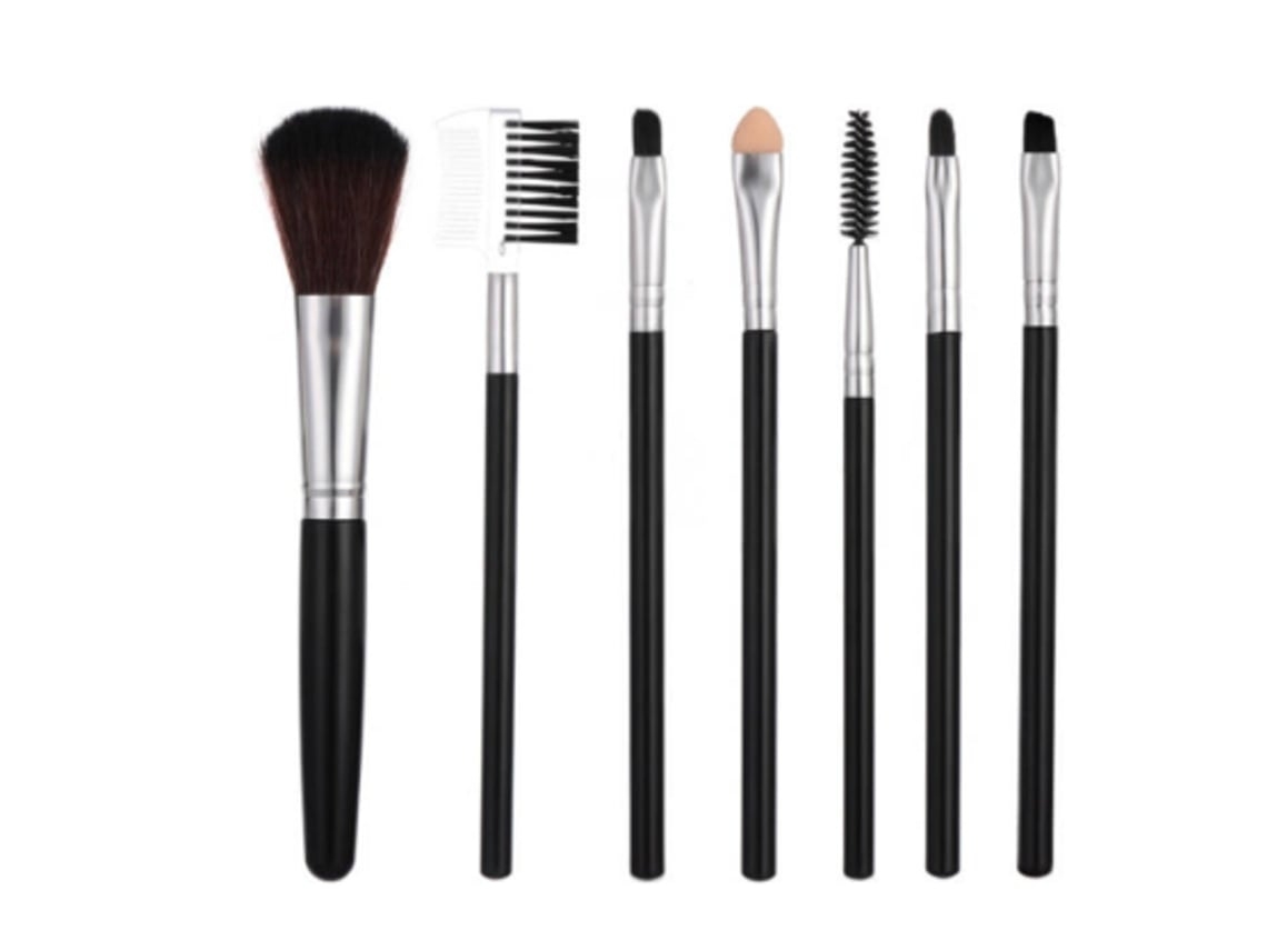 USHION - Juego de 7 brochas de maquillaje profesionales para rostro, sombra de ojos y delineador, color plateado