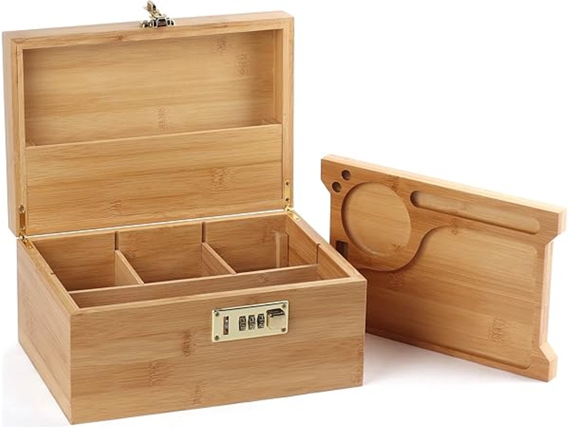 Caja Grande De Bambú Con Cerradura Combinación, Regalo Para Hombre O Mujer, Almacenajea Bandeja, Hogar, Moderno, Funcional