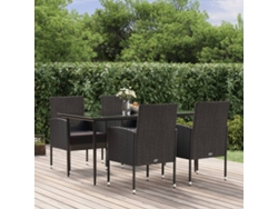 Juego de comedor de jardín de 5 piezas con cojines, mimbre sintético negro, DKD Home Decor