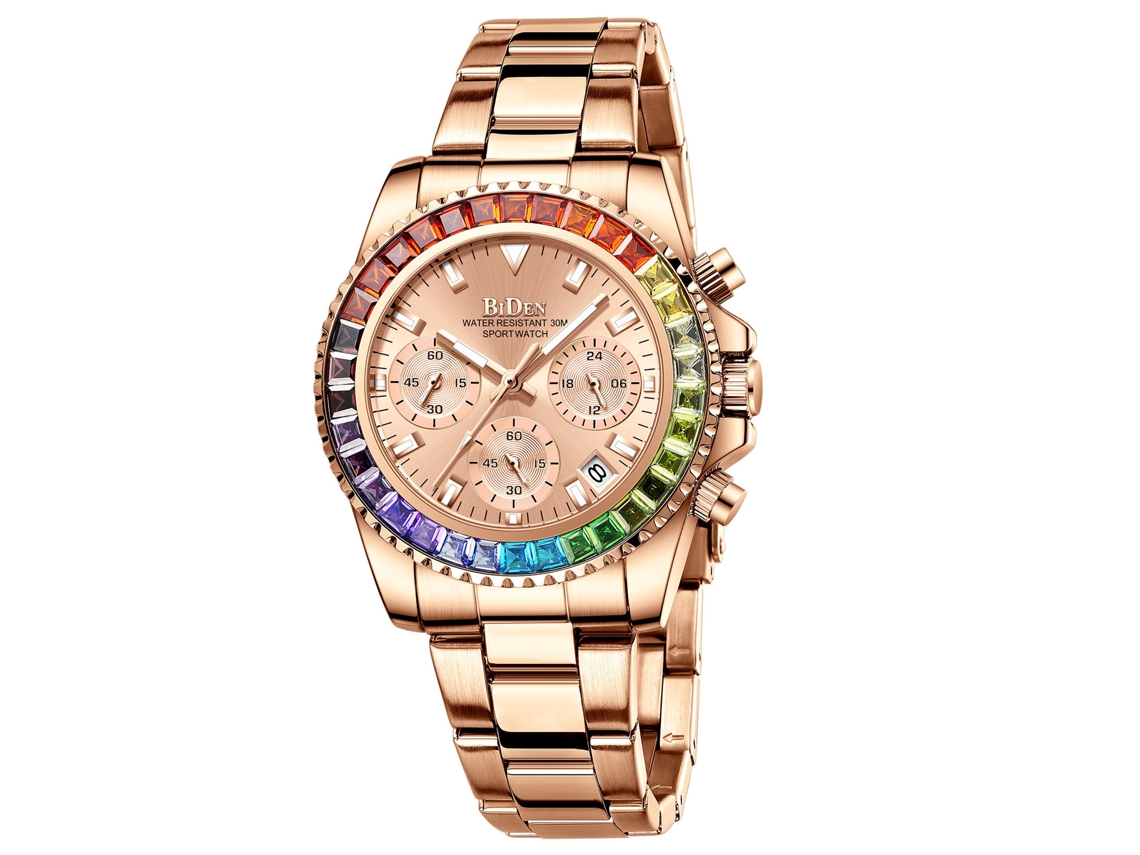 Reloj De Pulsera De Cuarzo Con Correa De Acero Inoxidable, Diamantes Y 6 Manecillas, Estilo Moderno Para Mujer (oro Rosa).