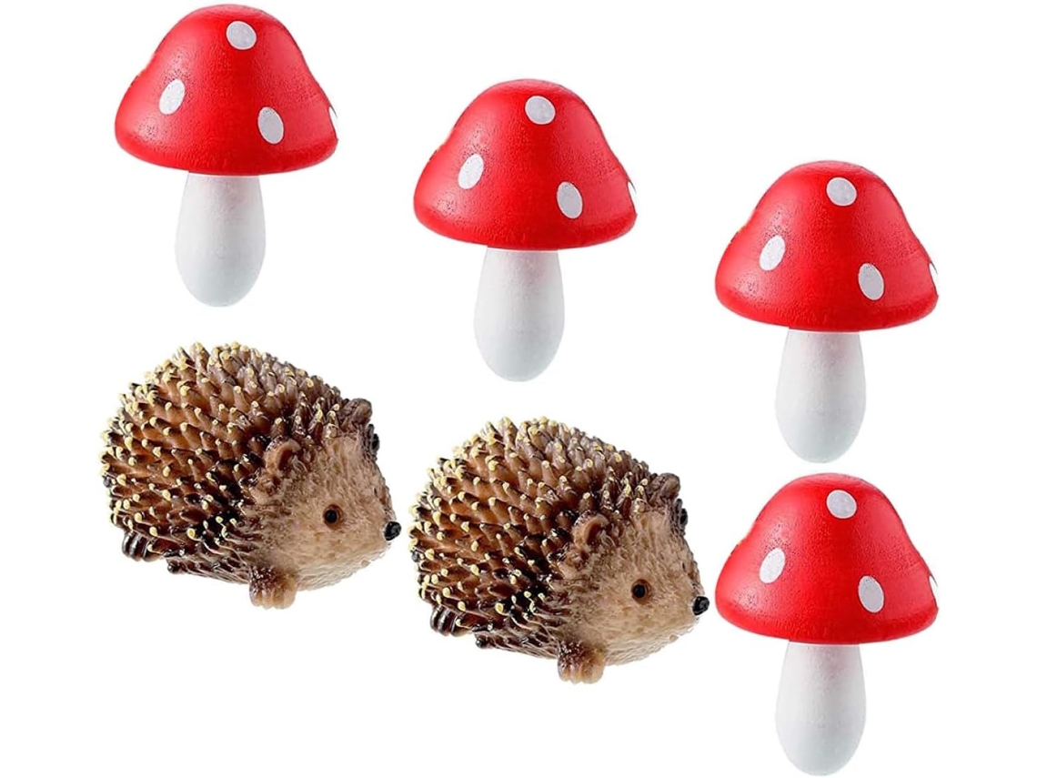 Kichouse 1 Juego De Adornos De Erizo Hechos De Resina Y Madera, Finamente Elaborados, Adorno Decorativo Para Jardín,