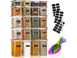 Juego de 20 tarros de almacenamiento, cajas herméticas con tapas, etiquetas negras y bolígrafos, 5 cucharas incluidas Jortmrd