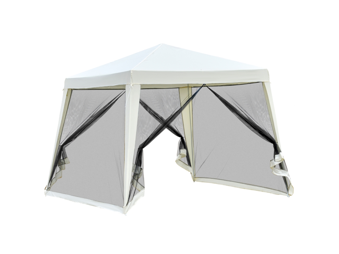 VPMKP - Gazebo Outsunny 3x3 m mosquitera con cremallera 4 lados crema