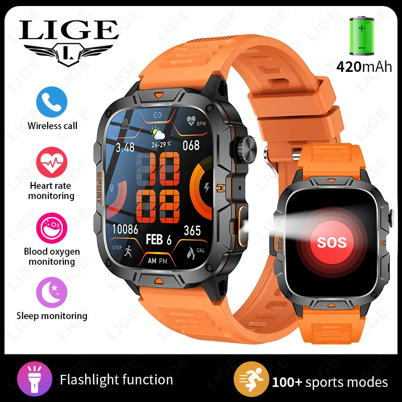 Reloj Inteligente Deportivo Para Exteriores (naranja), Gps, Resistencia Al Agua De 5 Atm, Linterna, Pantalla De 1,96 Pulgadas, Llamadas Bluetooth.