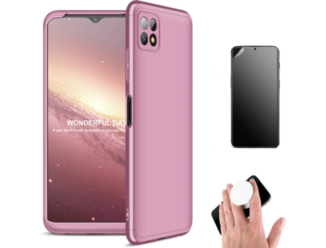 Carcasa + Protector + Popsocket Samsung A22 5G Slim Armor 360º Rosa