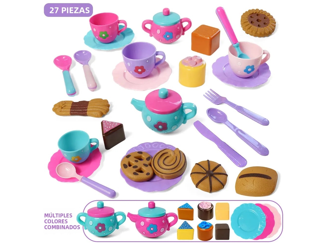 Juego de té infantil para niñas, juego de té con tetera para postre y té de la tarde Mdug (azul)