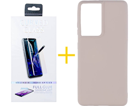 Carcasa y Protector de Pantalla de Vidrio Samsung S21 Ultra SKYHE Silicona Líquida Rosa