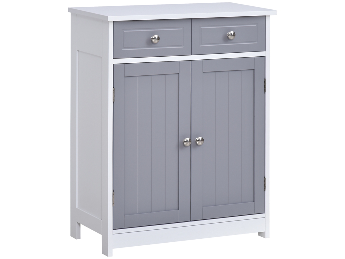Armario Baño 2 Cajones Doble Puerta Estante Ajustable Gris