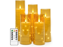Velas LED sin llama con temporizador, a pilas, para ambientes románticos y decoración del hogar, paquete de 5, doradas