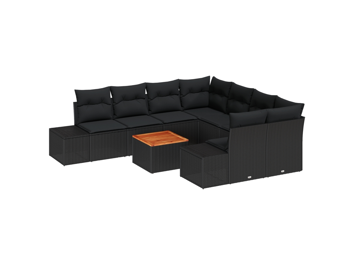 Conjunto de sofás de jardín Vidaxl de 9 piezas de polirratán negro