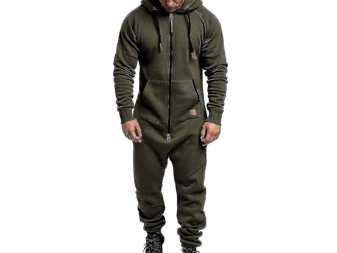 2026-mono Entero Con Capucha Para Hombre, Sudadera Con Cremallera, Traje De Invierno Casual, Jumpsuit De Algodón Mezclado L Verde Ejército