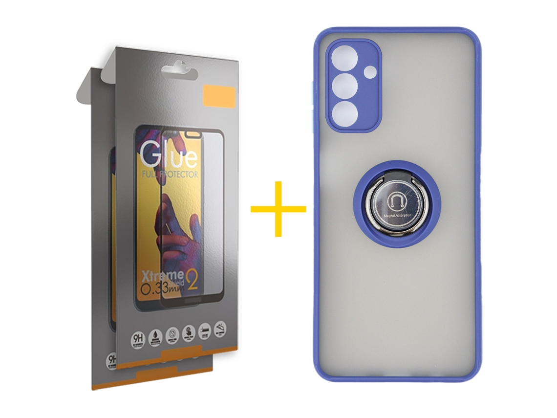 Pack 2 X Película de Vidrio Templado Full + Funda SKYHE para Samsung Galaxy S25 + 5G (PLUS) Gel Bumper con Anillo Azul