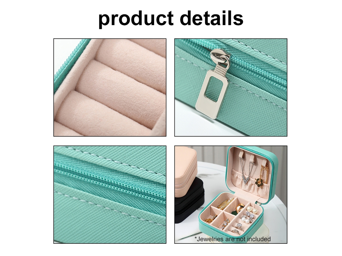 Joyeros para mujer, estuche de viaje de piel sintética, organizador pequeño con cremallera para guardar joyas, collares, anillos, pendientes y labiales.