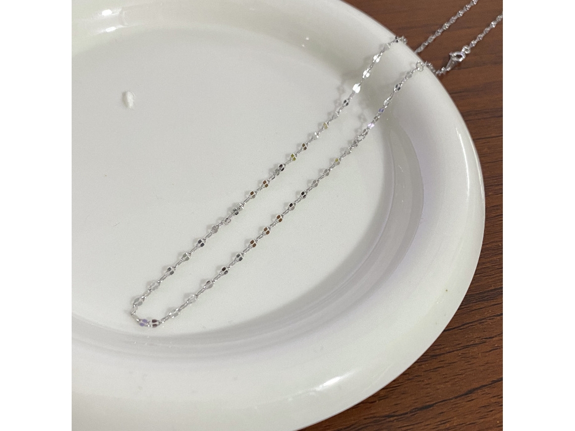 (oro Blanco) Plata S925, Collar, Cadena De Labios Con Lentejuelas Simple Y Elegante Para Superponer En Estilos Japonés Y Coreano, Cadena Suelta