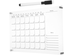 Pizarra Blanca Mural De Acrílico Transparente Con Calendario Semanal, 4 Chinchetas Y 1 Rotulador Blanco