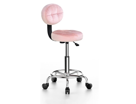 Taburete rodante redondo NASPALURO Silla giratoria de oficina con respaldo, regulable en altura (Tejido de terciopelo, Rosa)