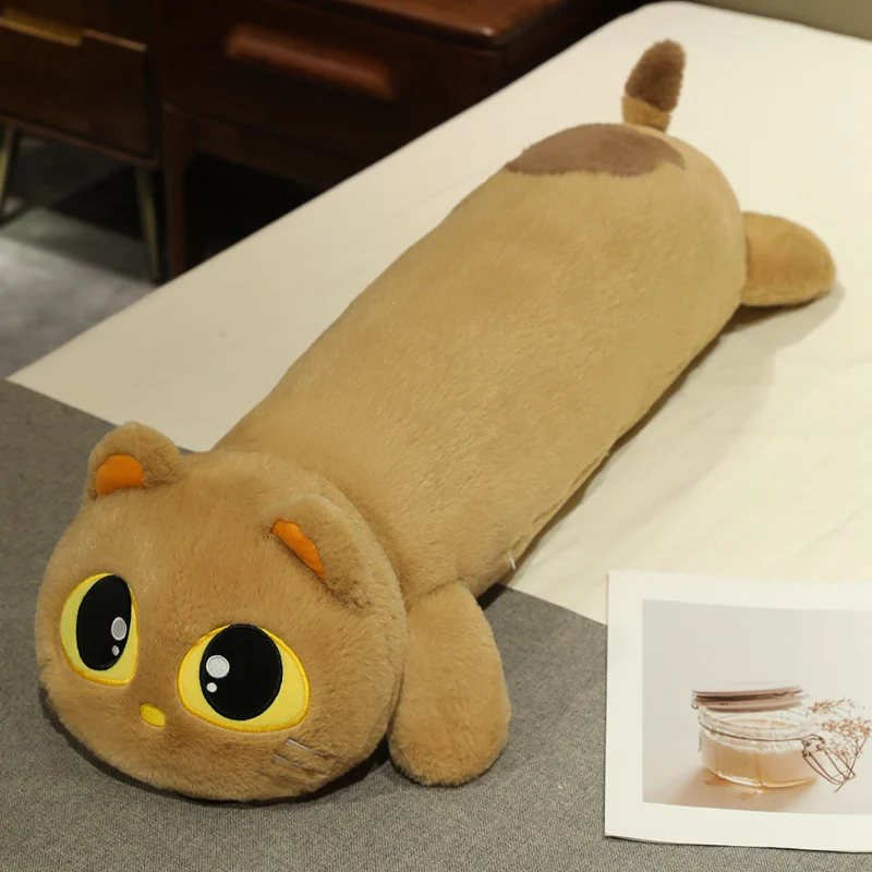 (marrón, 90 Cm) Cojín Largo Para Adulto Con Forma De Gato, Suave Y Cómodo.