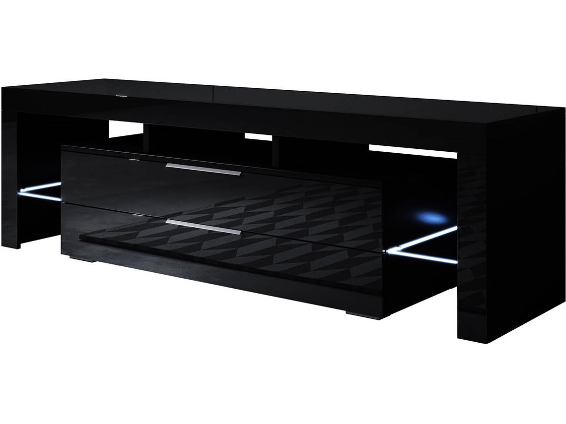 Mueble TV MÓVEIS BONITOS Selma con LED RGB (160x35x53 cm - Negro - Melamina)