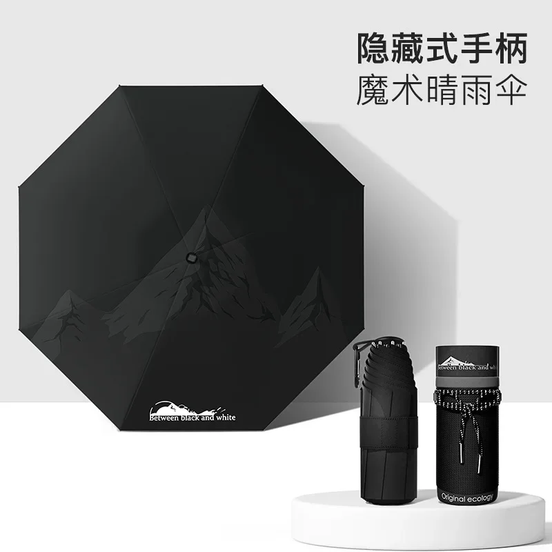 Paraguas Mini Negro Para Hombre Con Protección Solar Upf50+ Y Mango Telescópico De Alta Calidad.