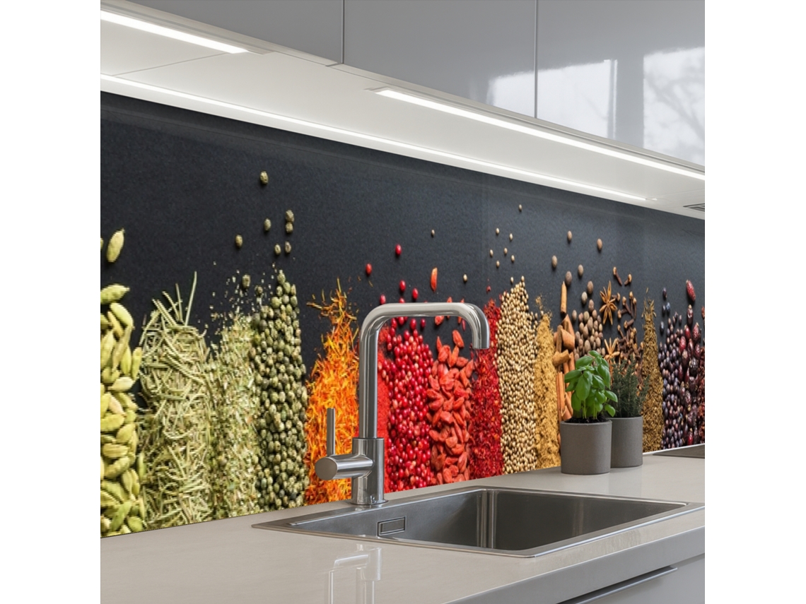 Paneles para salpicadero de cocina Especias - Hierbas aromáticas - Trabajos - Arcoíris 500x80 cm