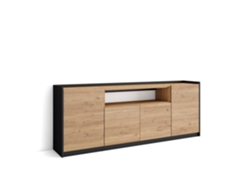 Aparador de comedor, 207x37x80cm, 4 puertas, armario de almacenamiento, roble y negro.