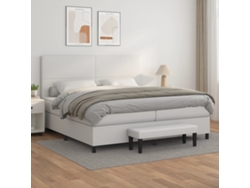 Cama Box Spring Con Colchón Cuero Sintético Blanco 200x200 Cm