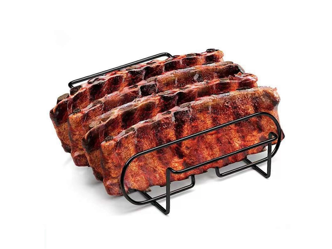Parrilla vertical para costillas a la barbacoa con revestimiento antiadherente, con capacidad para 5 costillas, ideal para asar a la parrilla, ahumar y cocinar al aire libre.
