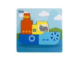 Rompecabezas de madera infantil de 4 piezas. Diseño de barco. Presa.