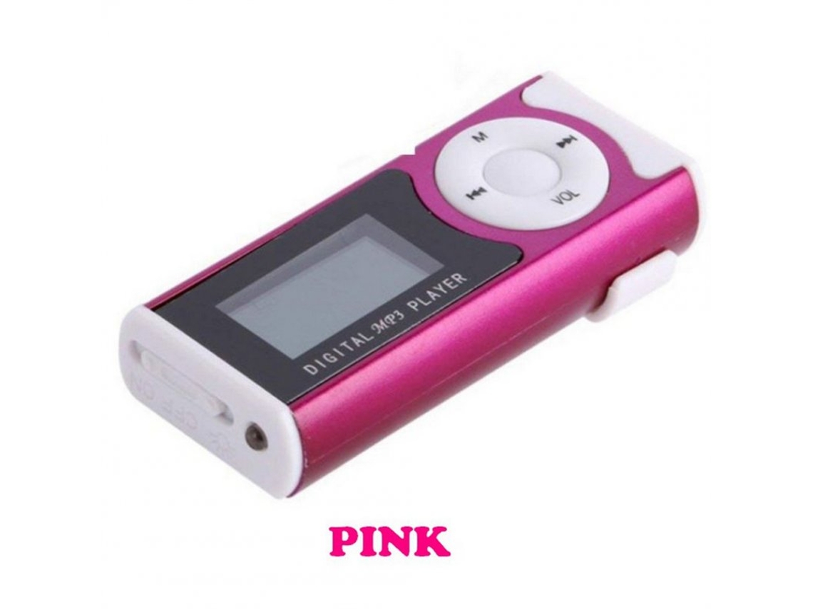 Lector MP3 Pantalla Lcd Recargable con Soporte de Luz Led Externa Tarjeta Micro TF SD Rosa