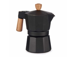 Cafetera Aluminio 3 Tazas Negra Asa Madera